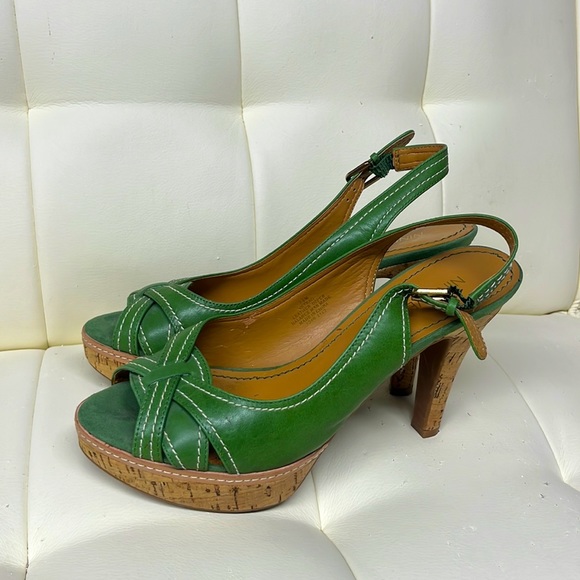 Retro Nine West Green Leather Heels Size 7.5 - Picture 1 of 5